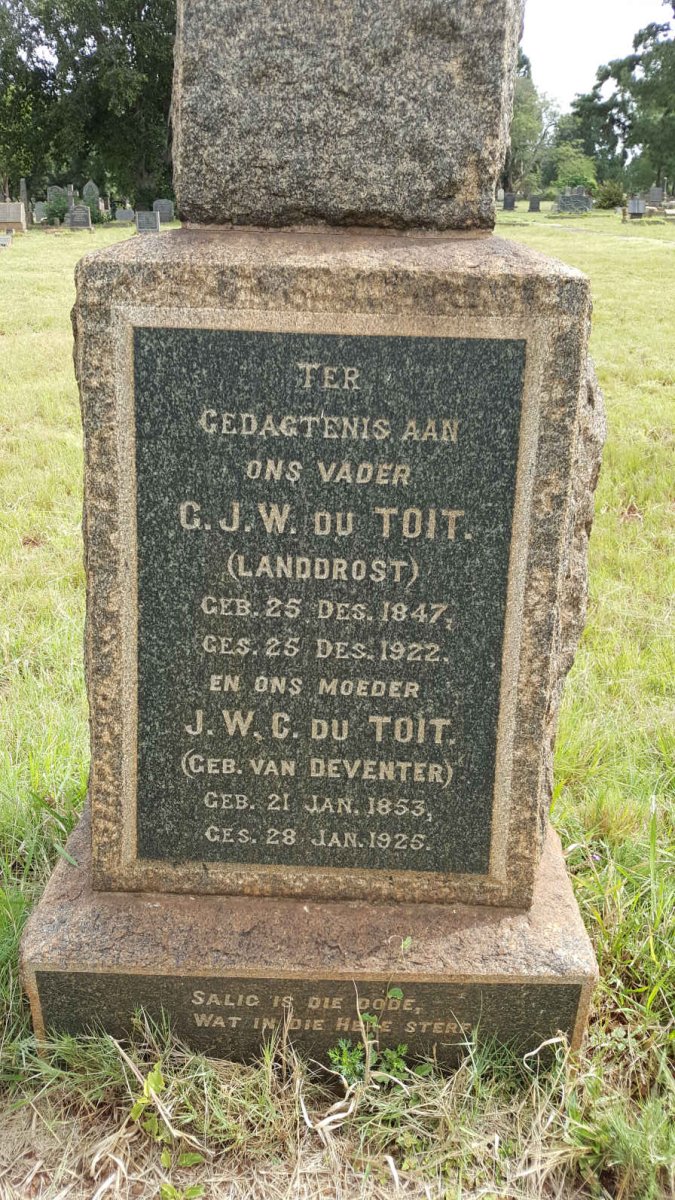 TOIT C.J.W., du 1847-1922 &amp; J.W.C. VAN DEVENTER 1853-1925