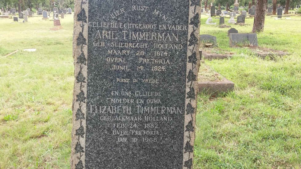TIMMERMAN Arie 1874-1924 &amp; Elizabeth 1882-1968