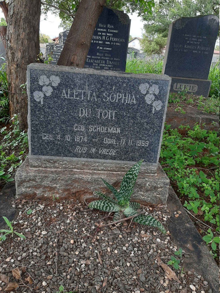 TOIT Aletta Sophia, du nee SCHOEMAN 1874-1959