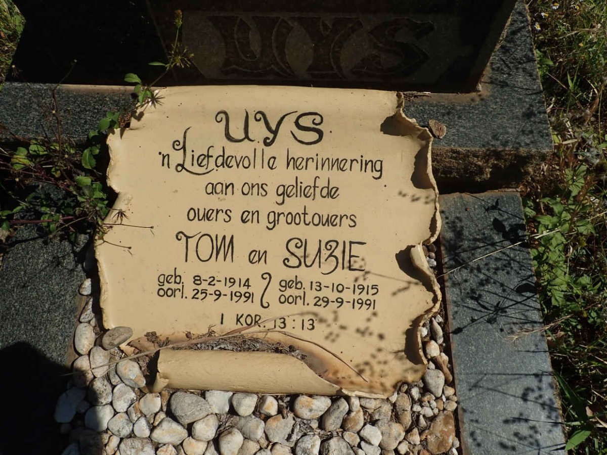 UYS Tom 1914-1991 &amp; Suzie 1915-1991