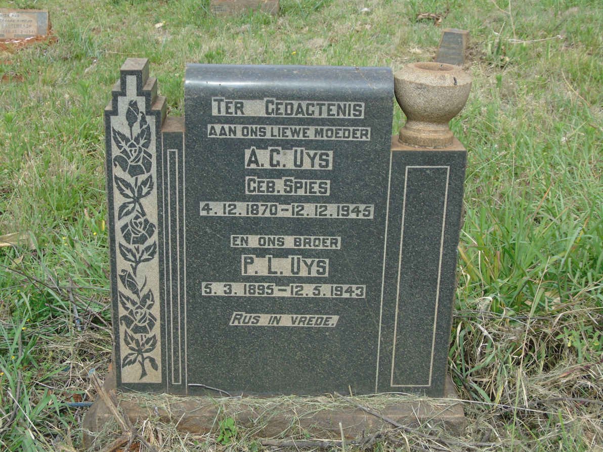 UYS A.G. nee SPIES 1870-1945 :: UYS P.L. 1895-1943