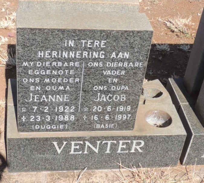 VENTER Jacob 1919-1997 & Jeanne 1922-1988