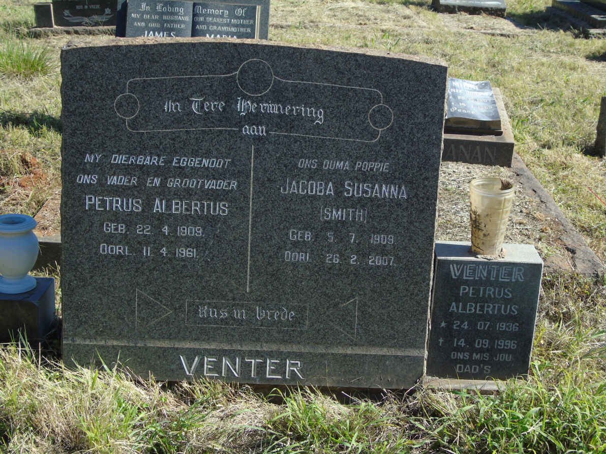 VENTER Petrus Albertus 1909-1961 &amp; Jacoba Susanna SMITH 1909-2007 :: VENTER Petrus Albertus 1936-1996