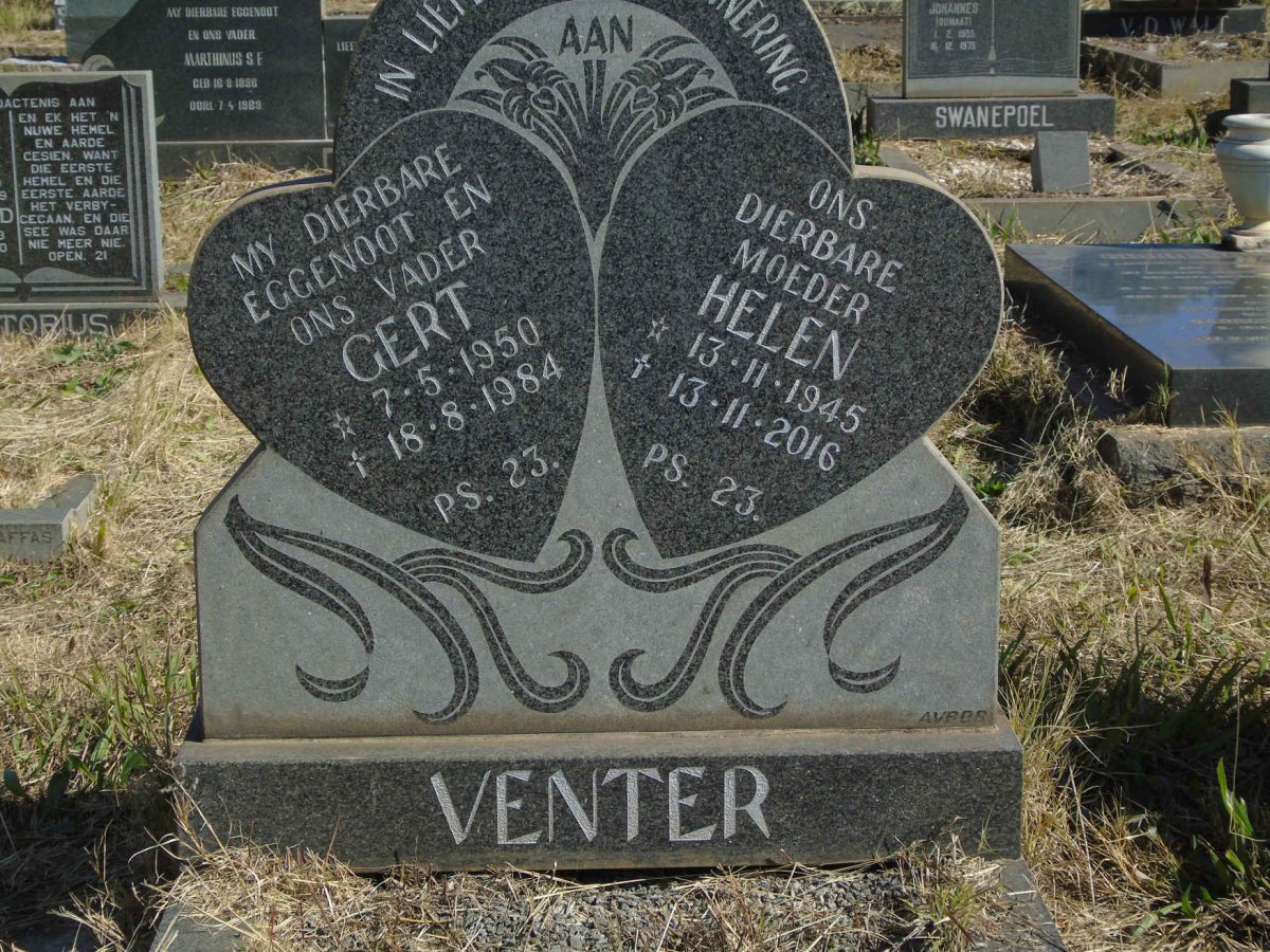 VENTER Gert 1950-1984 &amp; Helen 1945-2016