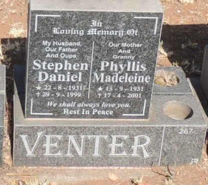 VENTER Stephen Daniel 1931-1999 & Phyllis Madeleine 1931-2001