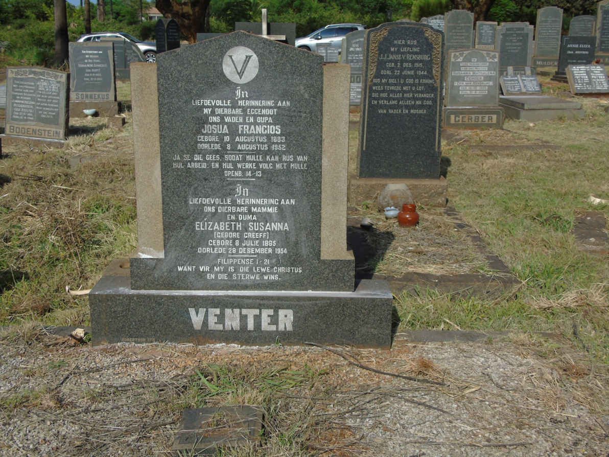 VENTER Josua Francois 1883-1952 &amp; Elizabeth Susanna GREEFF 1885-1954