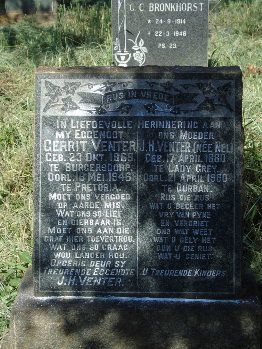 VENTER Gerrit 1869-1946 & J.H. NEL 1880-1960