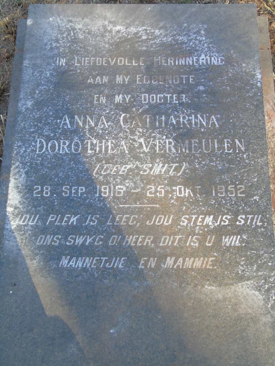 VERMEULEN Anna Catharina Dorothea nee SMIT 1916-1952