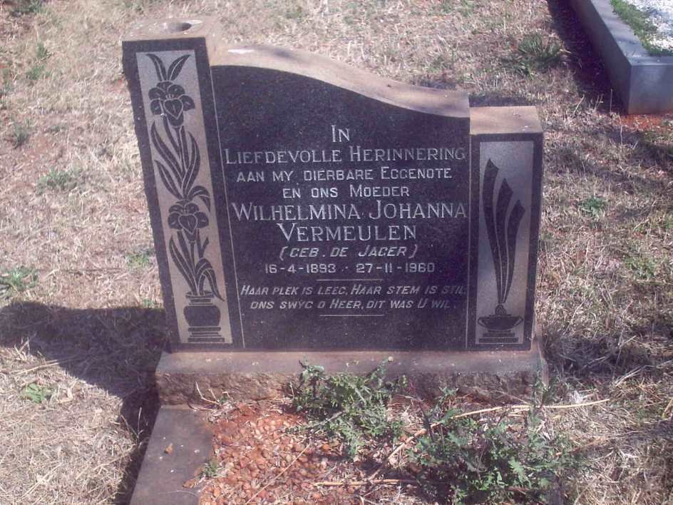 VERMEULEN Wilhelmina Johanna nee DE JAGER 1893-1960