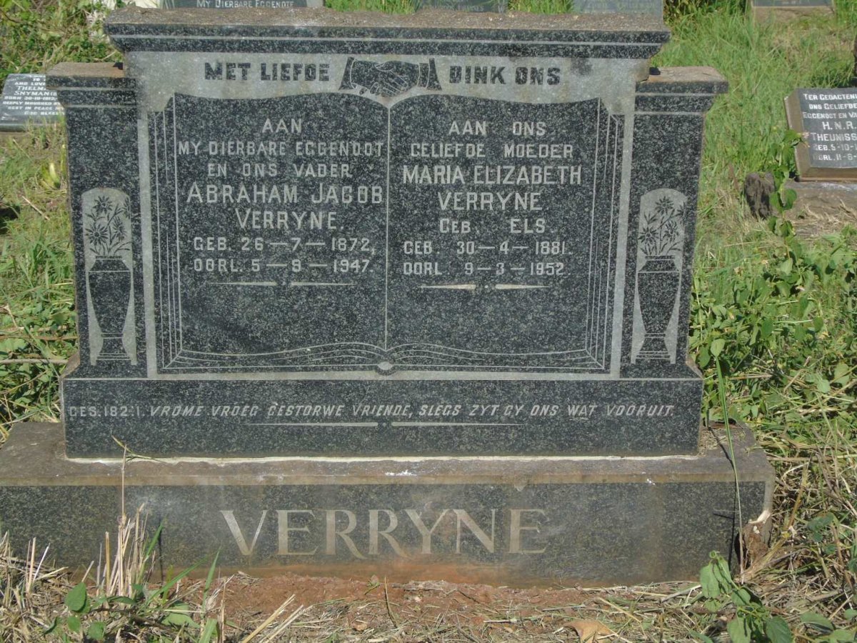 VERRYNE Abraham Jacob 1872-1947 & Maria Elizabeth ELS 1881-1952