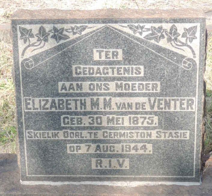 VENTER Elizabeth M.M., van de 1875-1944