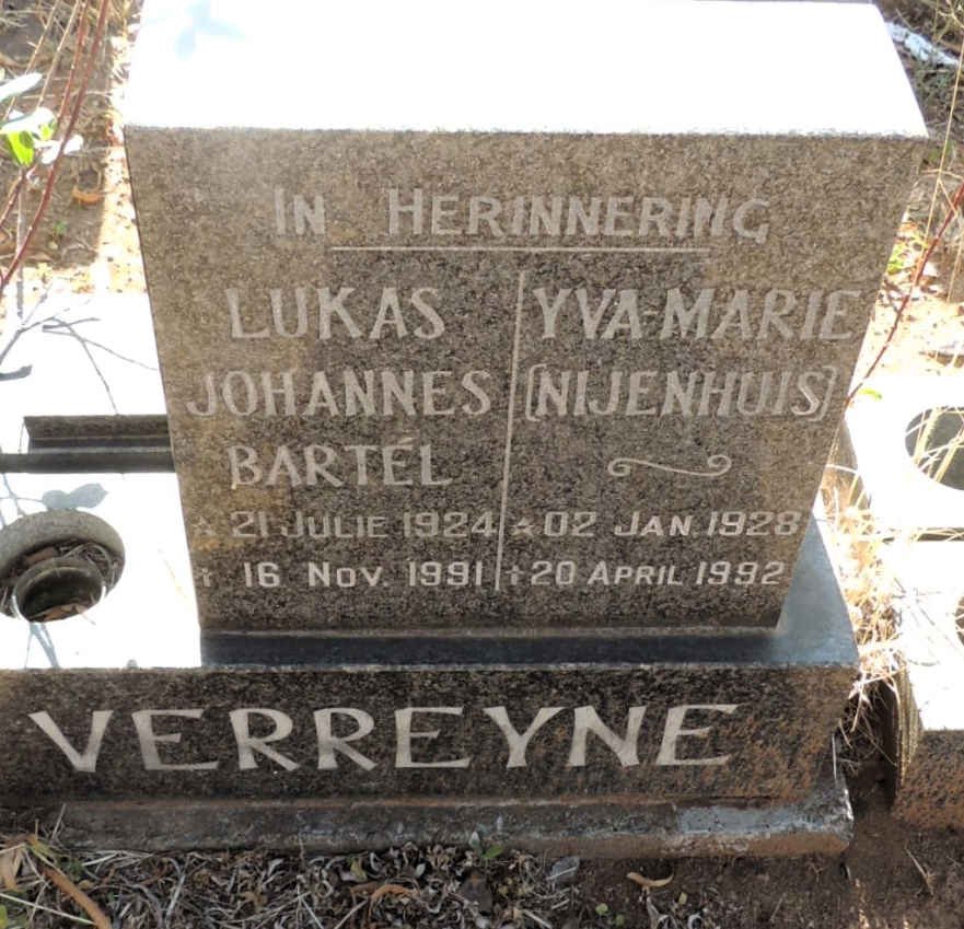 VERREYNE Lukas Johannes Bartel 1924-1991 & Yva Marie NIJENHUIS 1928-1992