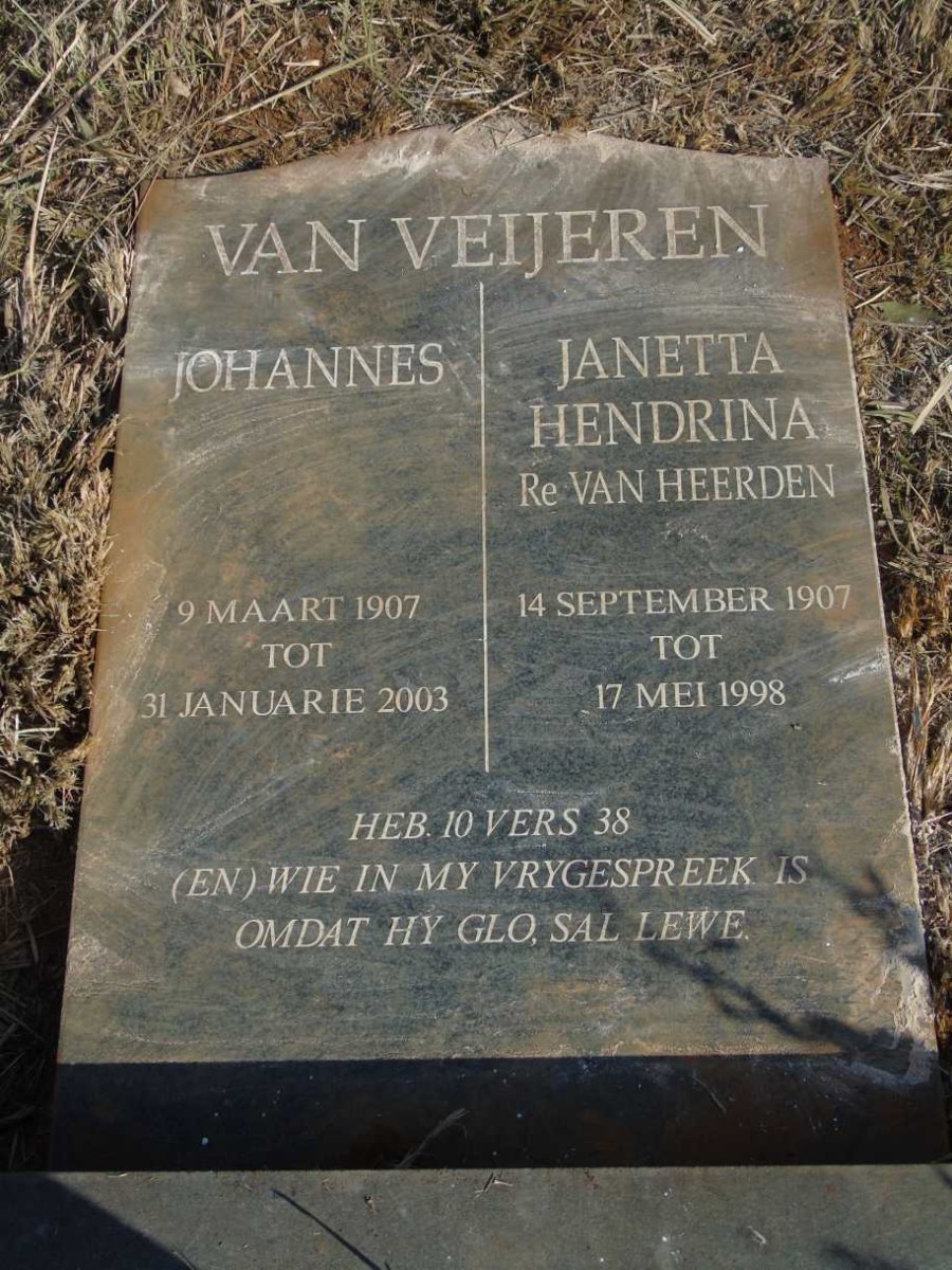 VEIJEREN Johannes, van 1907-2003 & Janetta Hendrina VAN HEERDEN 1907-1998
