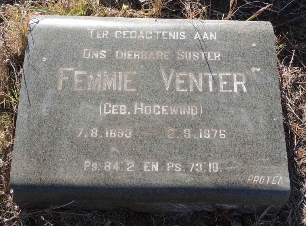 VENTER Femmie nee HOGEWIND 1893-1976