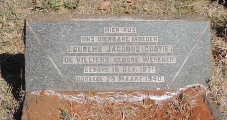 VILLIERS Lourens Jacobus, de nee WEPENER 1871-1940