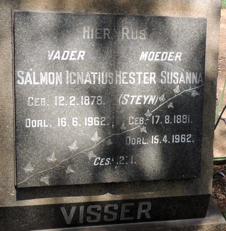 VISSER Salmon Ignatius 1878-1962 & Hester Susanna Steyn 1881-1962
