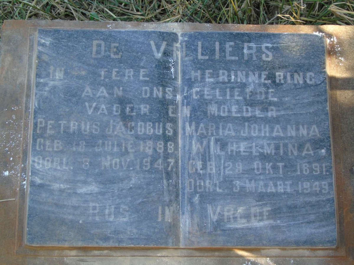 VILLIERS Petrus Jacobus, de 1888-1947 & Maria Johanna Wilhelmina 1891-1949