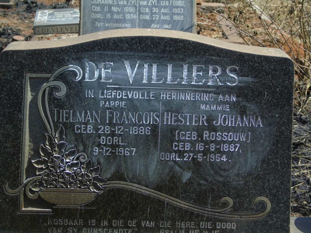 VILLIERS Tielman Francois, de 1886-1967 & Hester Johanna ROSSOUW 1887-1954