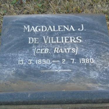 VILLIERS Magdalena J., de nee RAATS 1890-1980