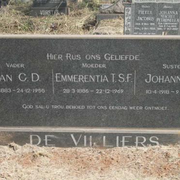 VILLIERS Jan C.D., de 1883-1955 & Emmerentia T.S.F. 1886-1969 :: VILLIERS Johanna F., de 1918-1963