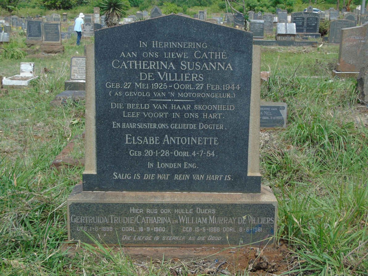 VILLIERS William Murray, de 1888-1961 & Gertruida Catharina 1898-1960 :: DE VILLIERS Catherina Susanna 1925-1944 :: DE VILLIERS Elsabe Antoinette 1928-1954