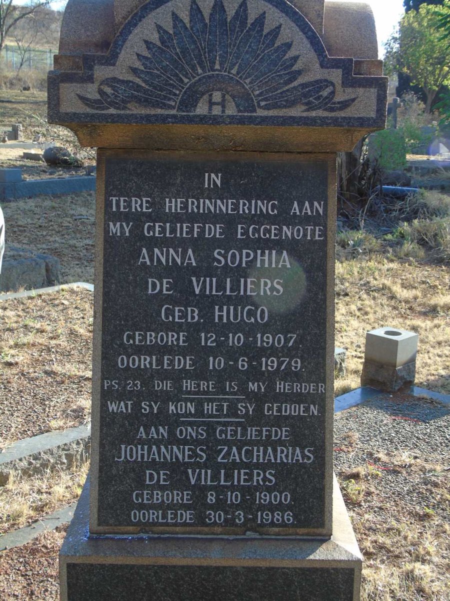 VILLIERS Johannes Zacharias, de 1900-1986 & Anna Sophia HUGO 1907-1979