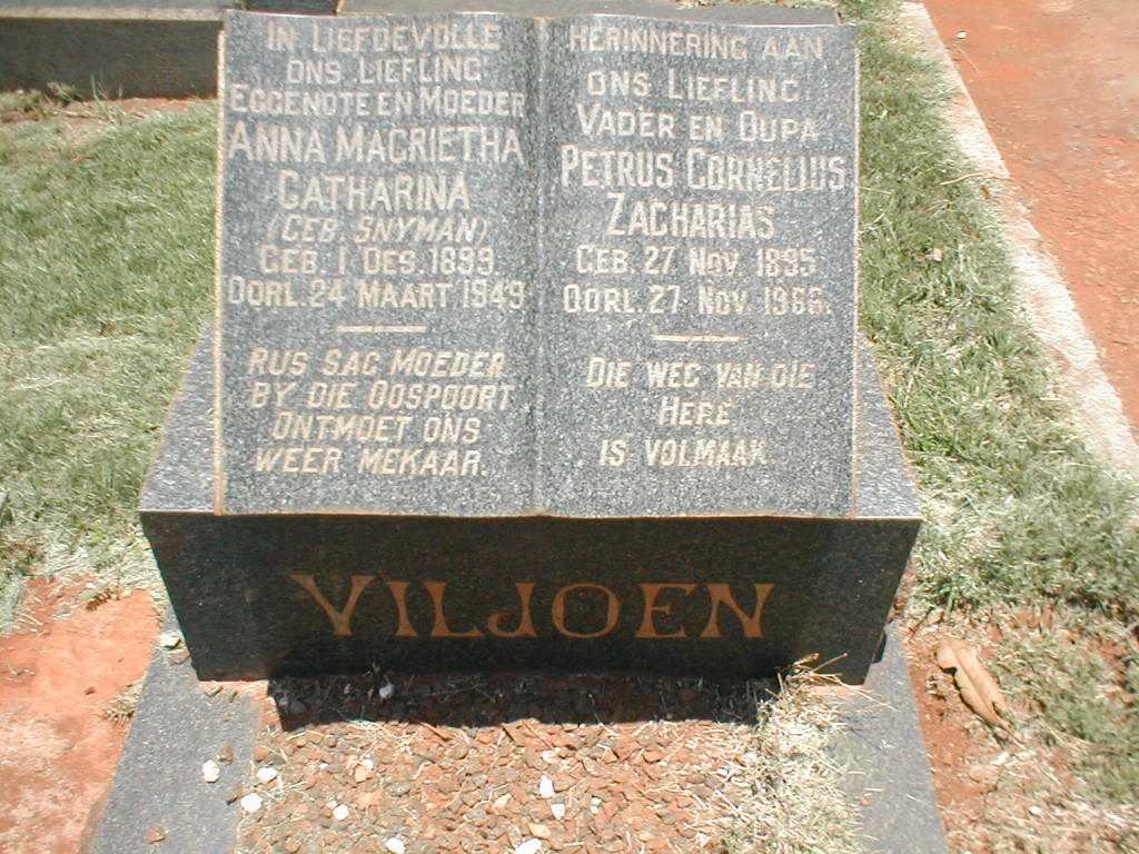 VILJOEN Petrus Cornelius Zacharias 1895-1966 &amp; Anna Magrietha Catharina SNYMAN 1899-1949