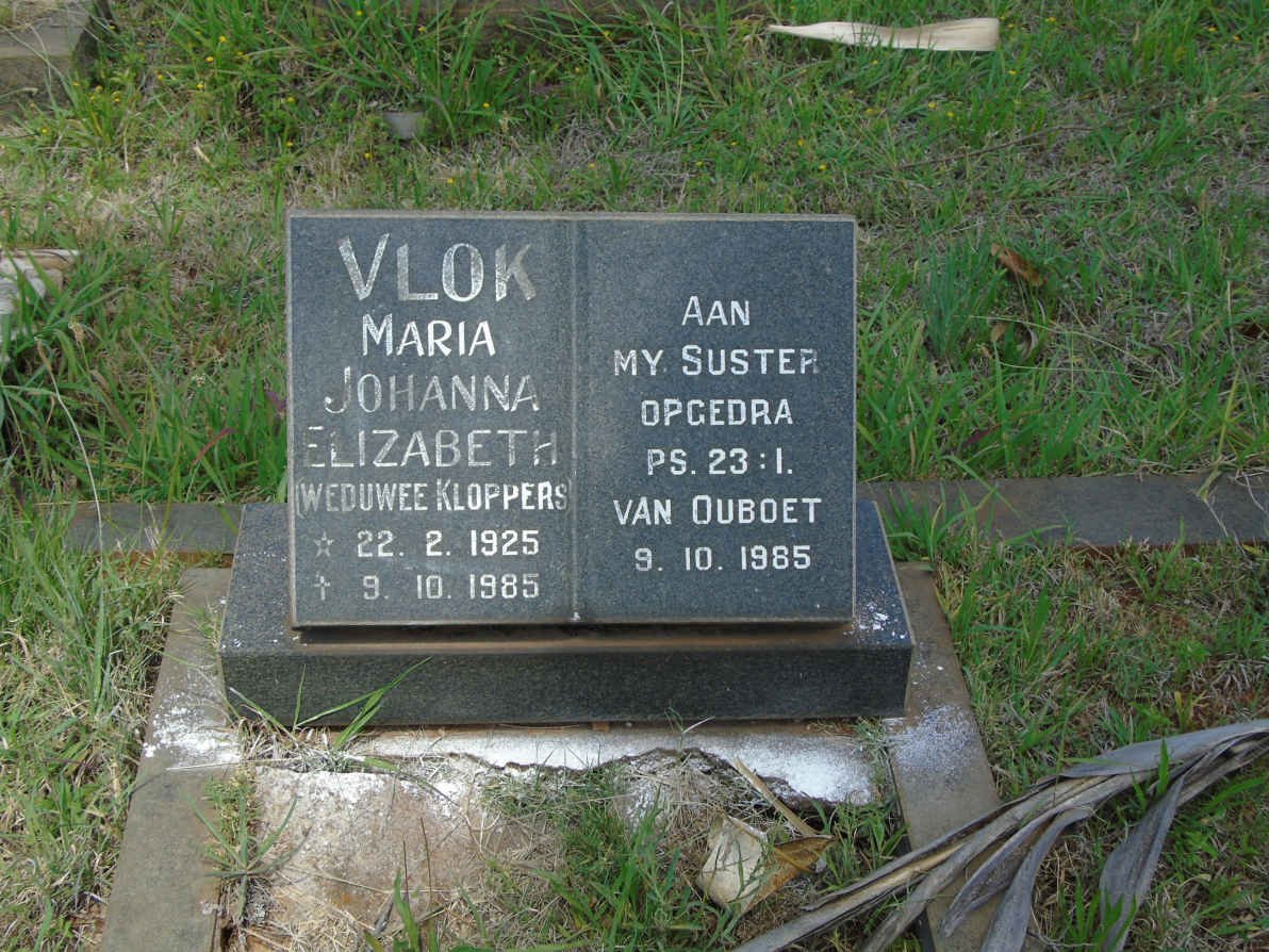 VLOK Maria Johanna Elizabeth voorheen KLOPPERS 1925-1985