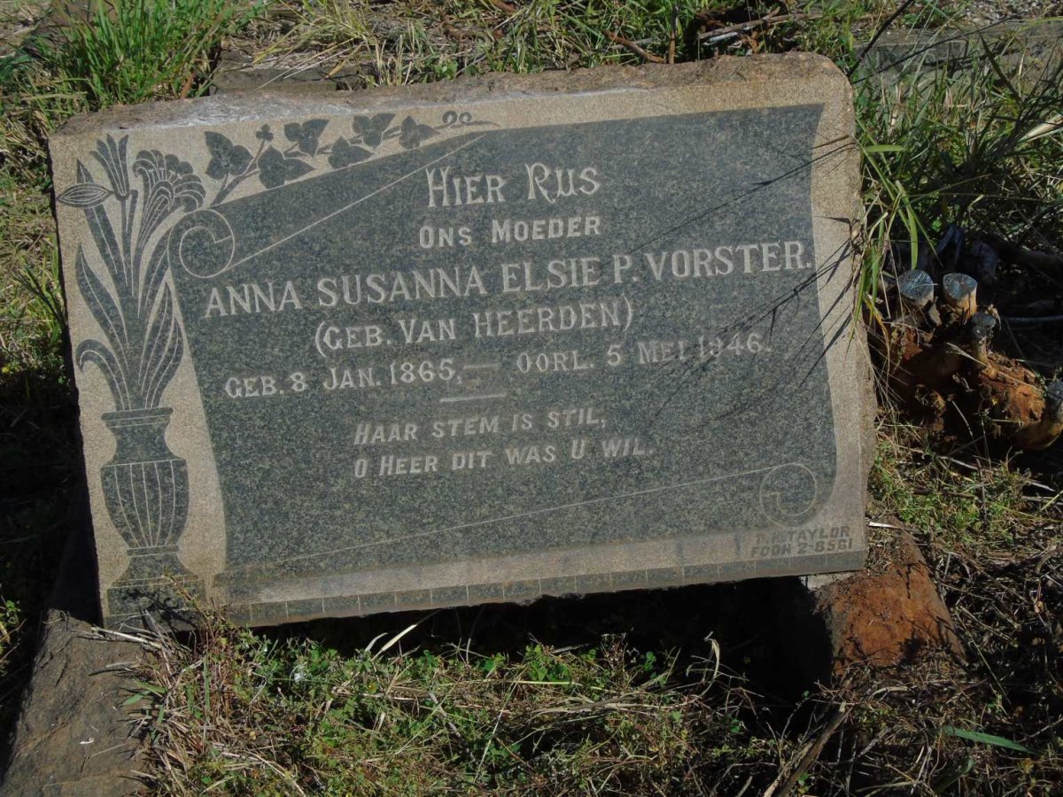VORSTER Anna Susanna Elsie P. nee VAN HEERDEN 1865-1946