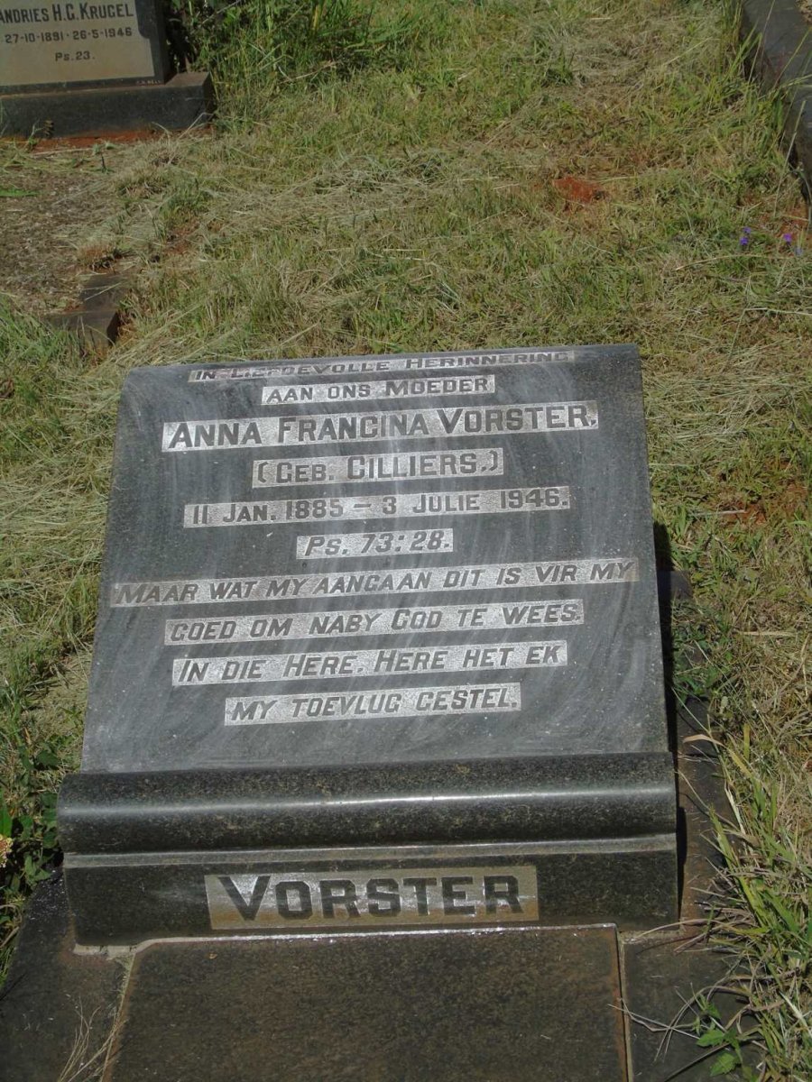 VORSTER Anna Francina nee CILLIERS 1885-1946