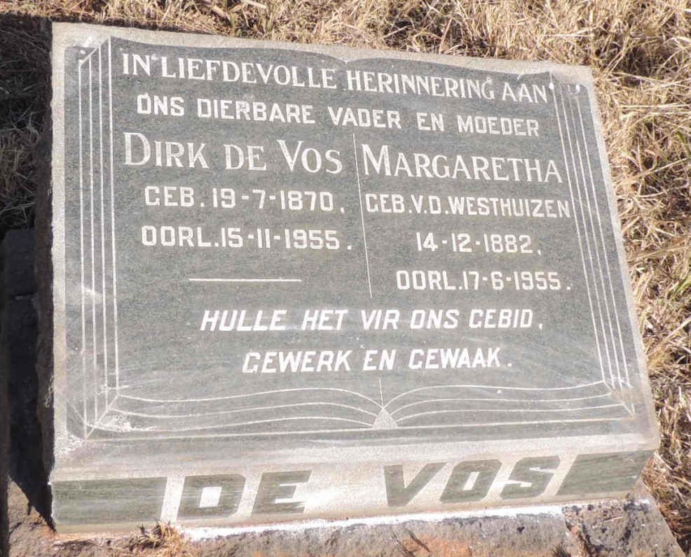 VOS Dirk, de 1870-1955 & Margaretha V.D. WESTHUIZEN 1882-1955