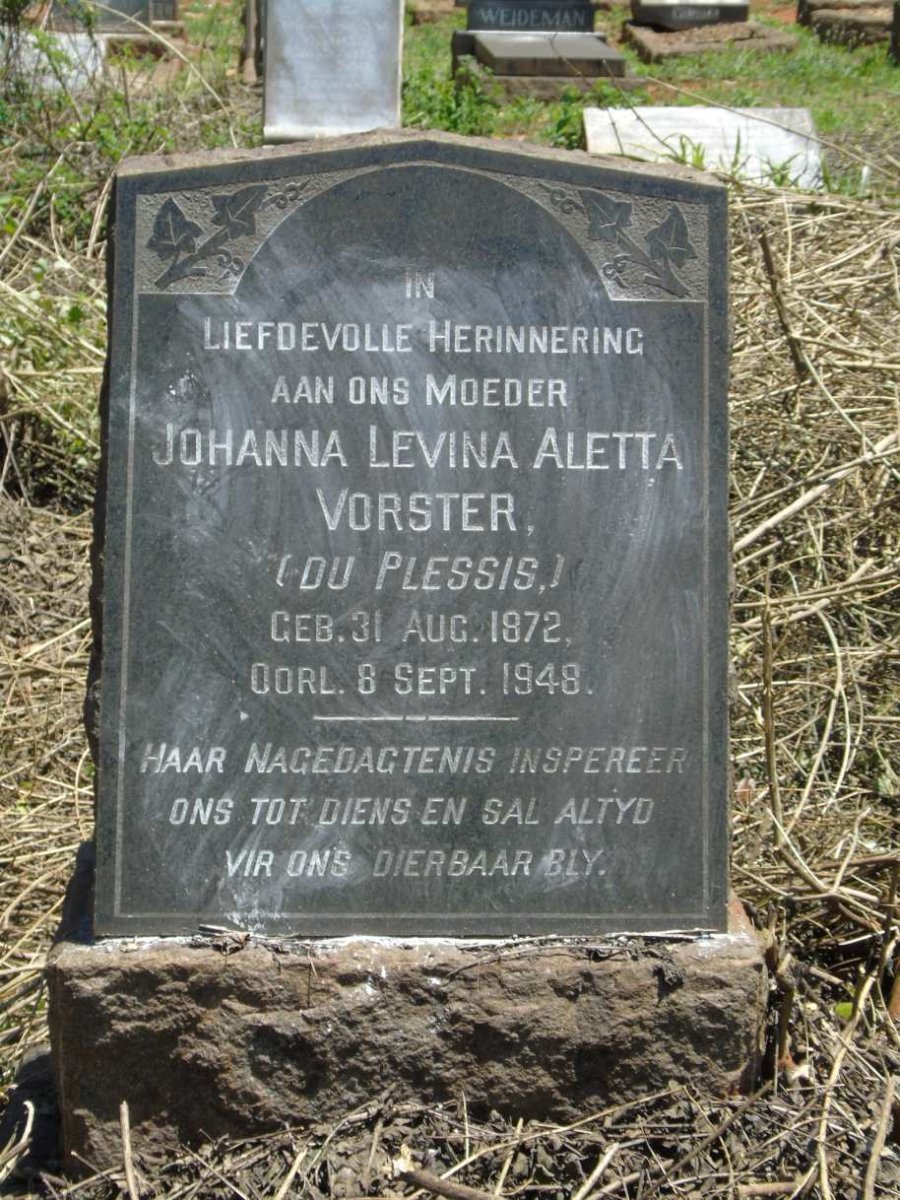 VORSTER Johanna Levina Aletta nee DU PLESSIS 1872-1948