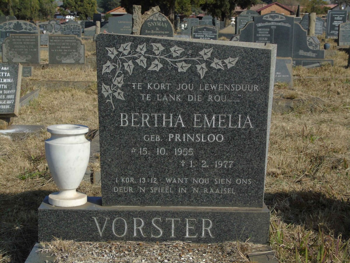 VORSTER Bertha Emelia nee PRINSLOO 1955-1977