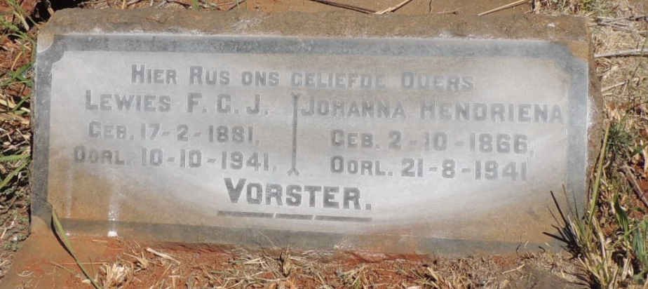 VORSTER Lewies F.C.J. 1881-1941 &amp; Johanna Hendriena 1866-1941