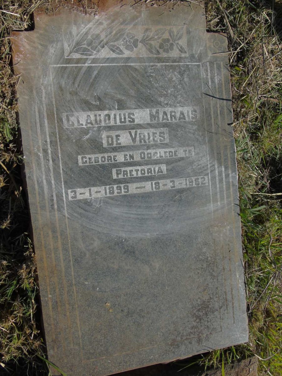 VRIES Claudius Marais, de 1899-1962
