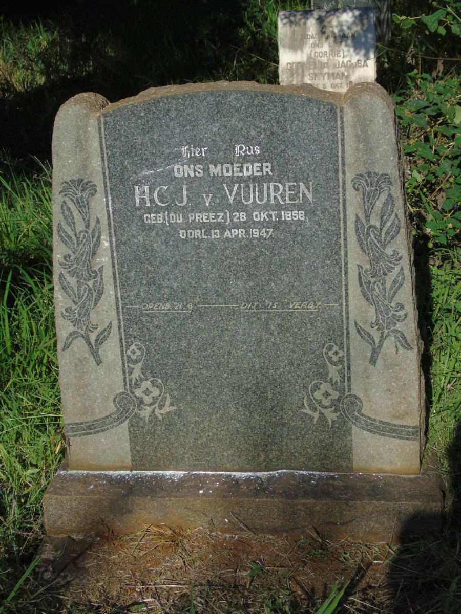 VUUREN H.C.J., van nee DU PREEZ 1858-1947