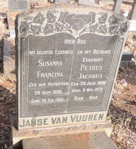 VUUREN Petrus Jacobus, Janse van 1896-1972 & Susanna Francina VAN HUYSSTEEN 1896-1955