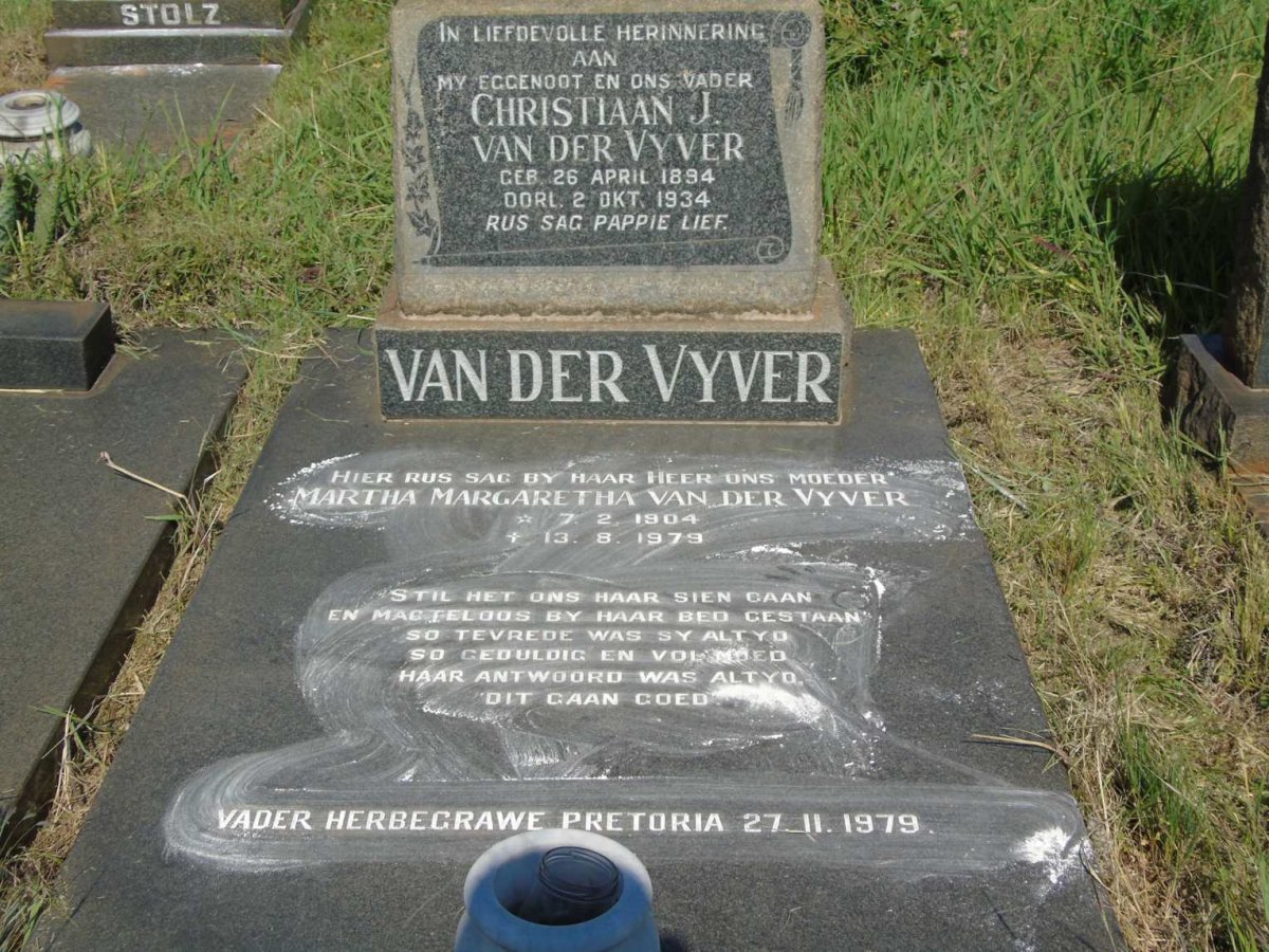 VYVER Christiaan J., van der 1894-1931 & Martha Margaretha 1904-1979