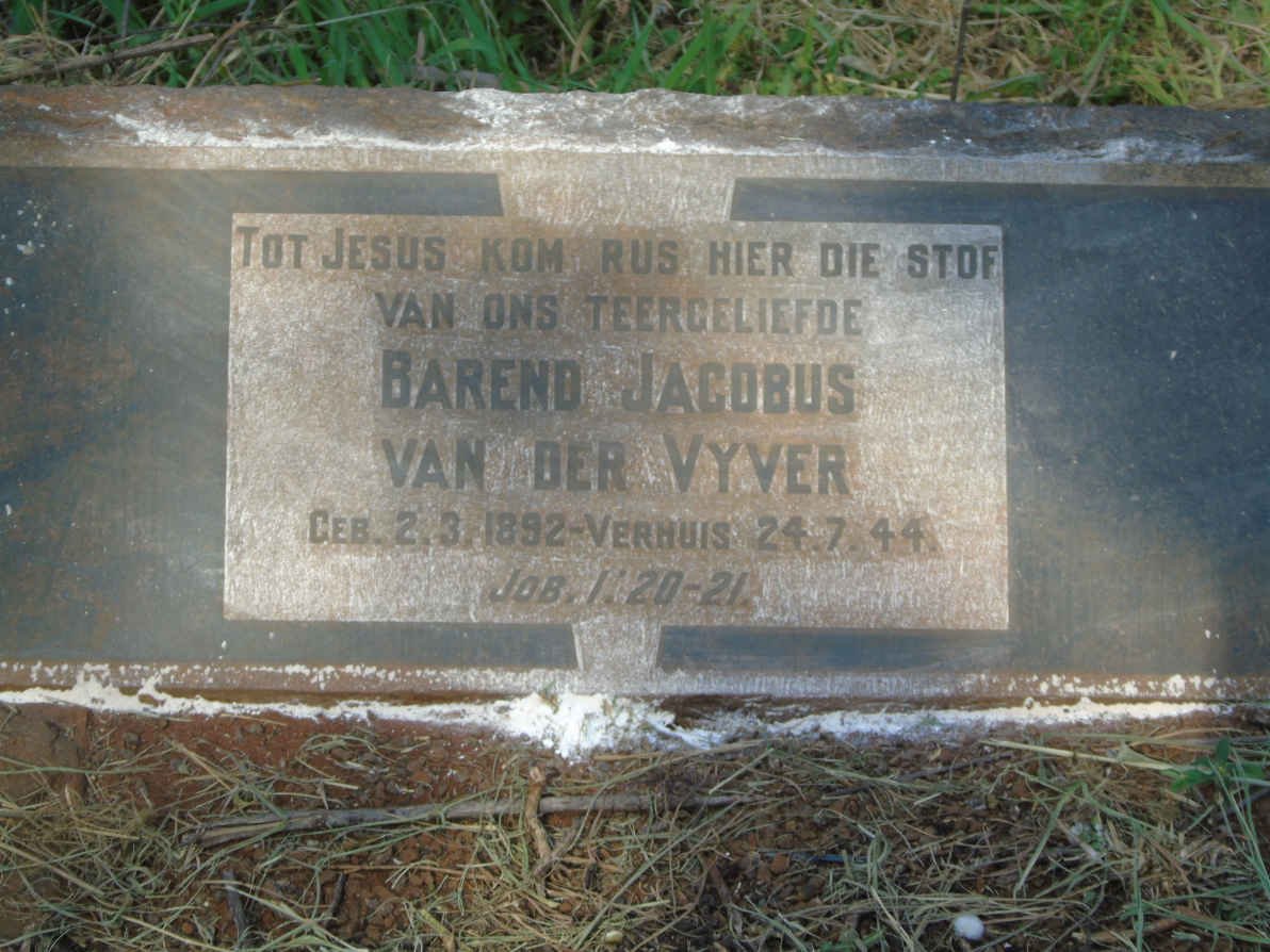 VYVER Barend Jacobus, van der 1892-1944