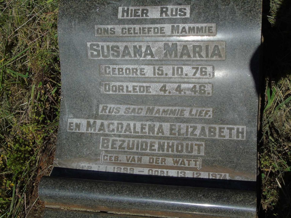 WATT Susana Maria, van der 1876-1946 :: BEZUIDENHOUT Magdalena Elizabeth nee VAN DER WATT 1899-1974_2