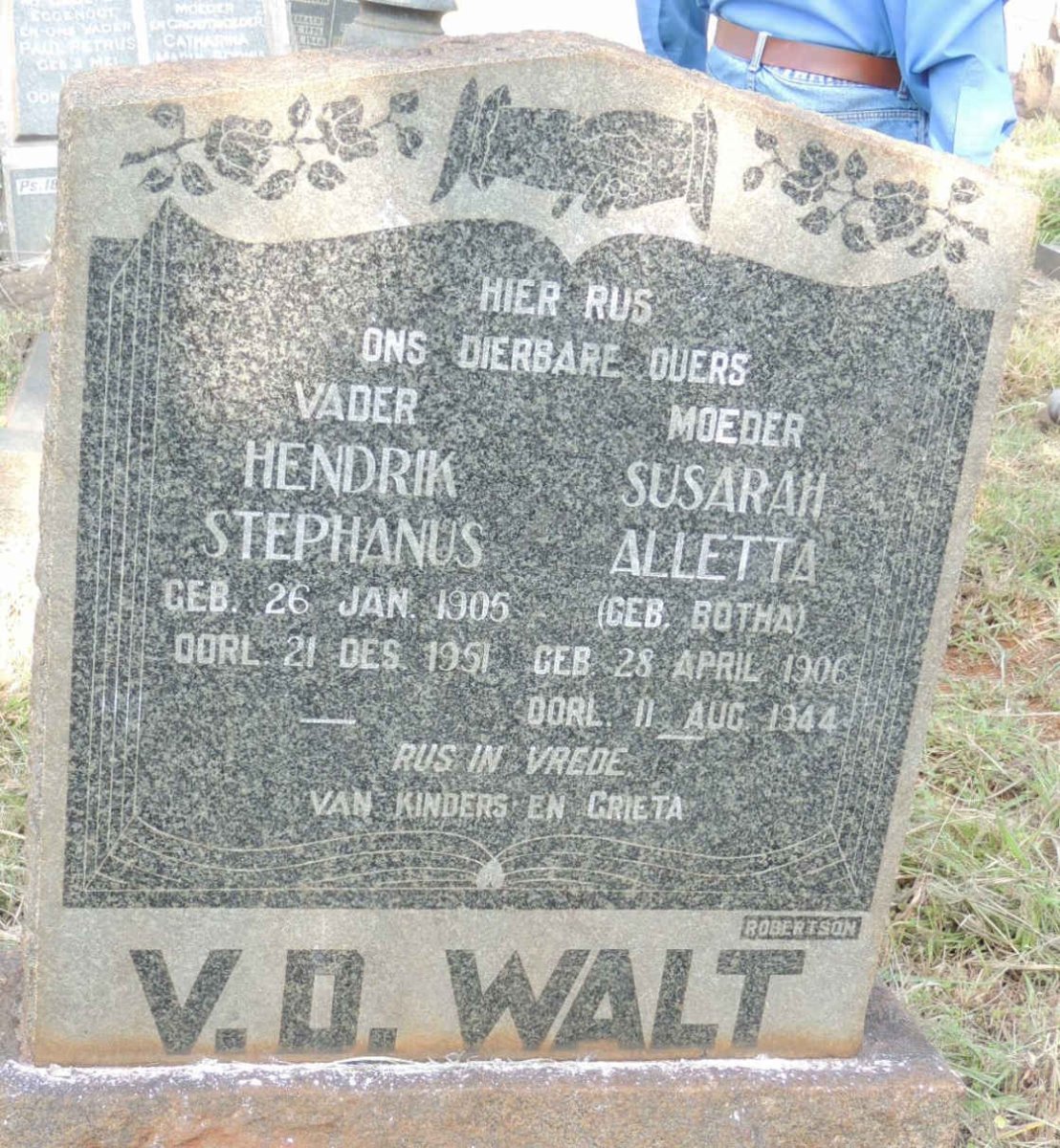 WALT Hendrik Stephanus, v.d. 1905-1951 &amp; Susarah Alletta BOTHA 1906-1944