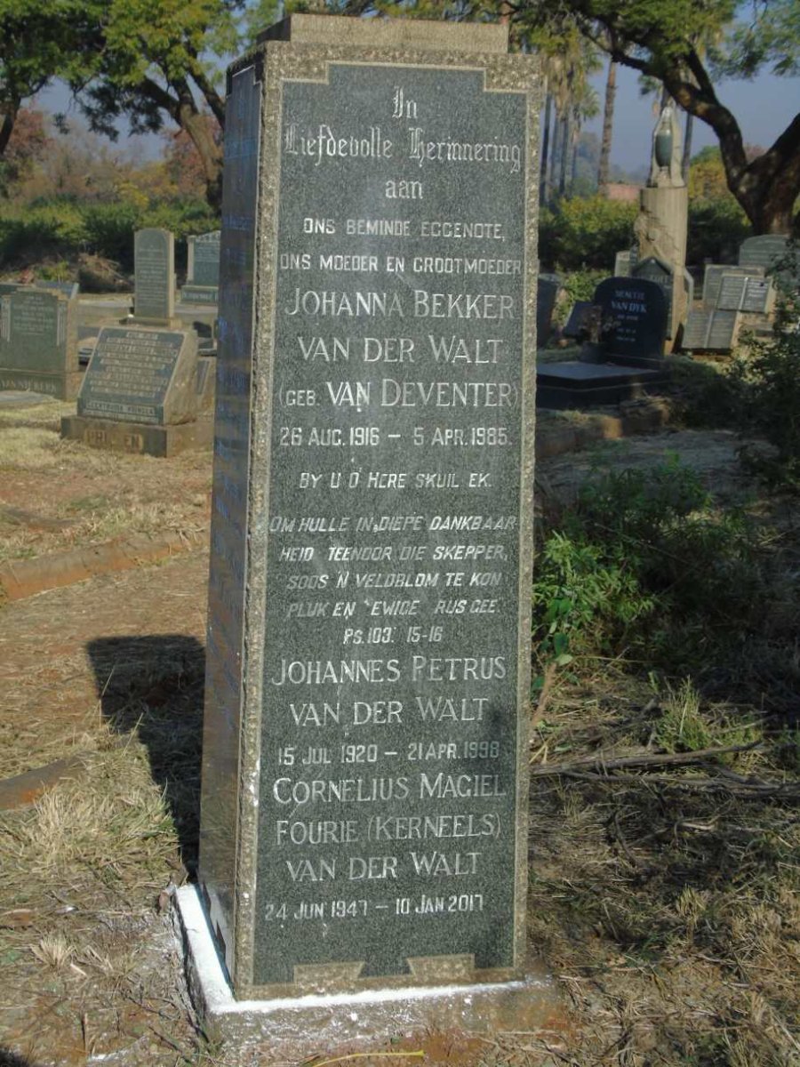 WALT Johannes Petrus, van der 1920-1998 & Johanna Bekker VAN DEVENTER 1916-1985 :: WALT Cornelius Magiel Fourie, van der 1947-2017_3