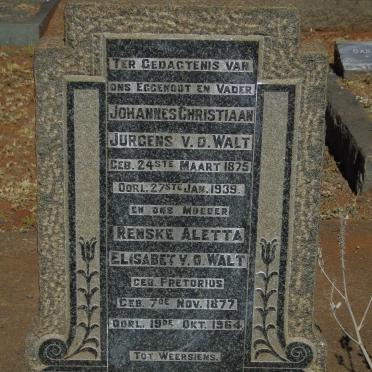 WALT Johannes Christiaan Jurgens, v.d. 1875-1939 & Renske Aletta Elisabet PRETORIUS 1877-1964