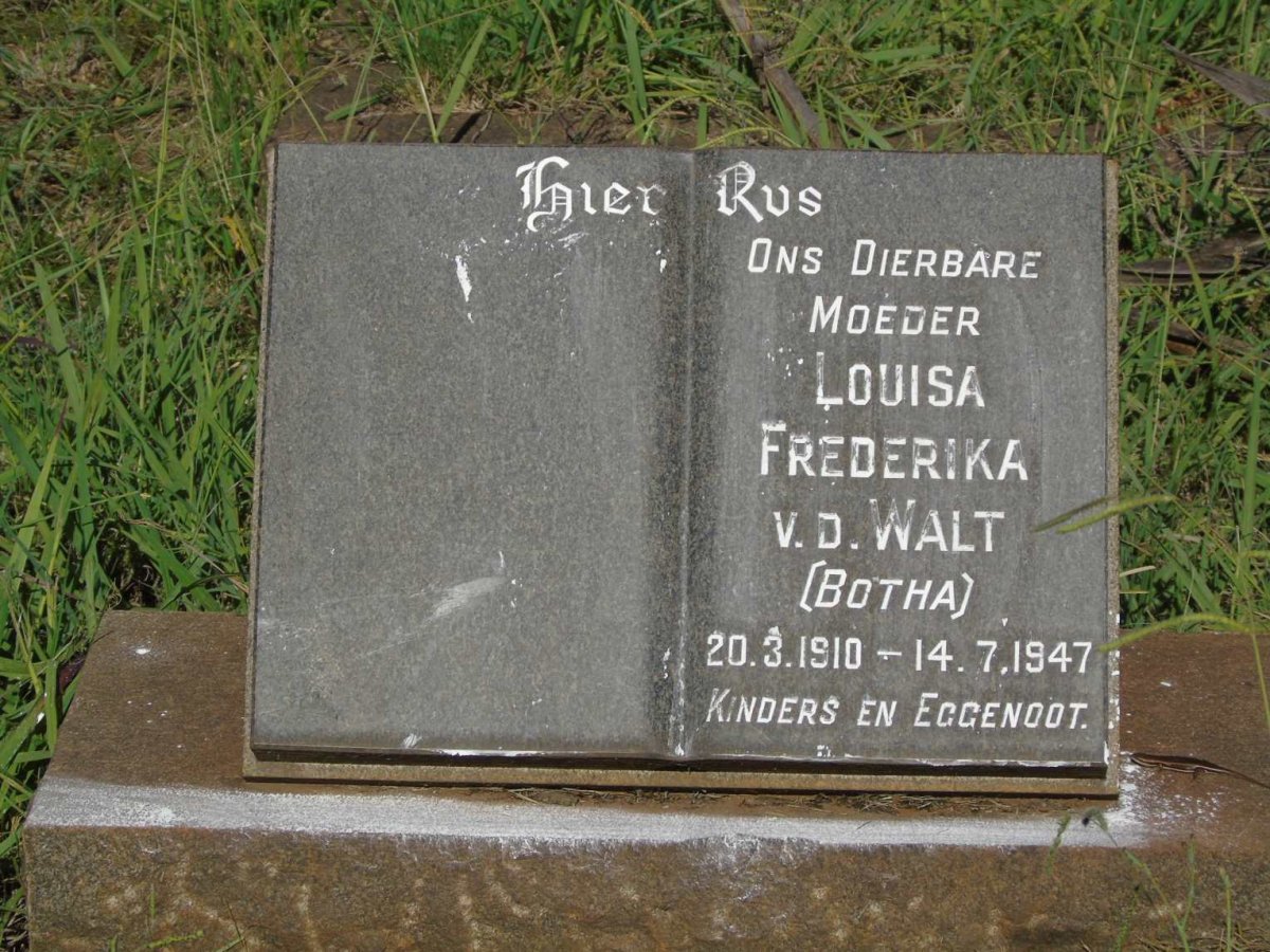 WALT Louisa Frederika, v.d. nee BOTHA 1910-1947