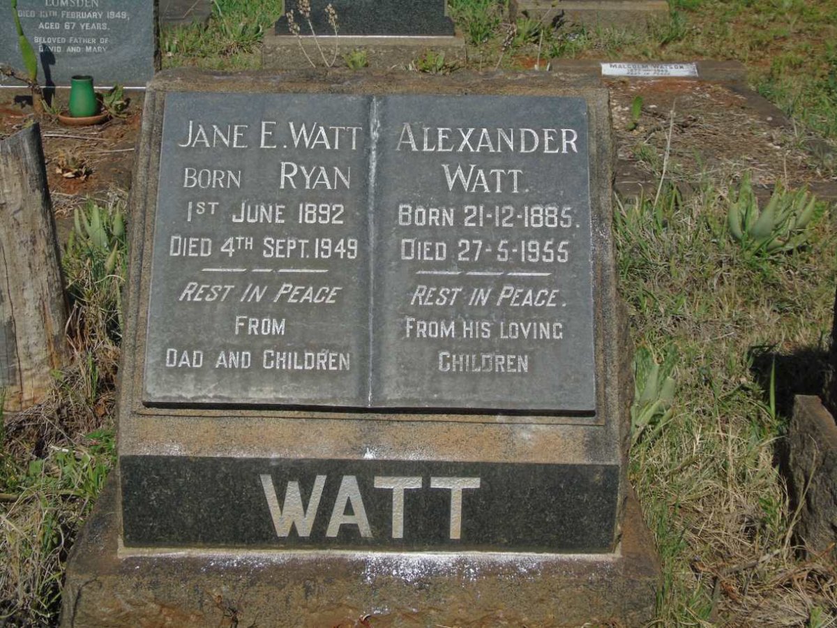WATT Alexander 1885-1955 & Jane E. RYAN 1892-1949