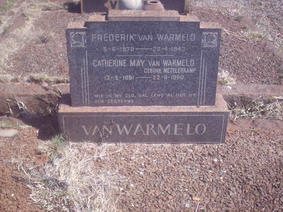 WARMELO Frederik, van 1878-1943 &amp; Catherine May METELERKAMP 1881-1960
