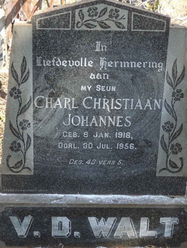 WALT Charl Christiaan Johannes, v.d. 1918-1956