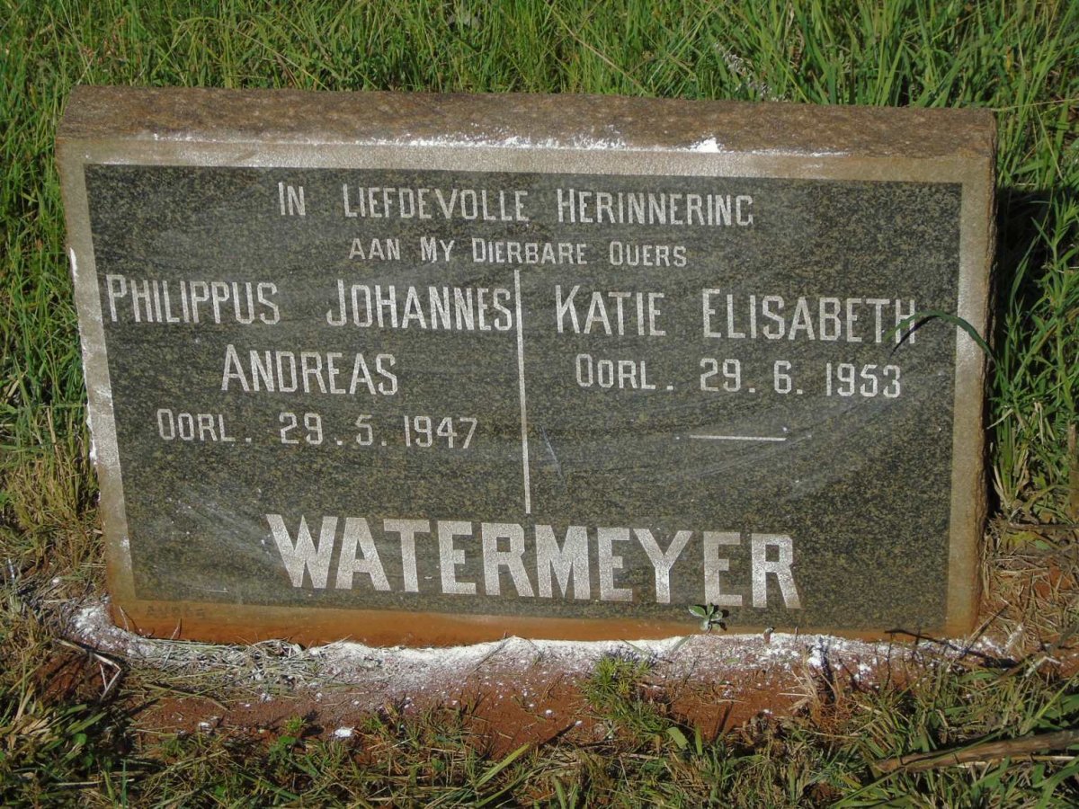 WATERMEYER Philippus Johannes Andreas -1947 & Katie Elizabeth -1953