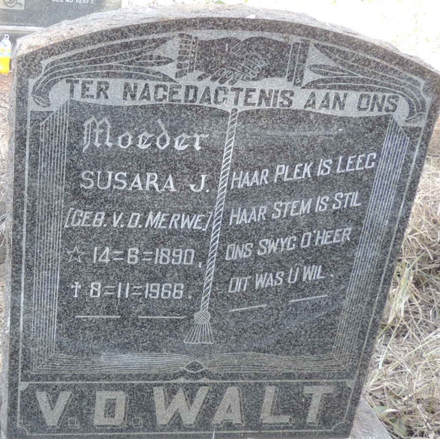 WALT Susara J., v.d. nee V.D. MERWE 1890-1966