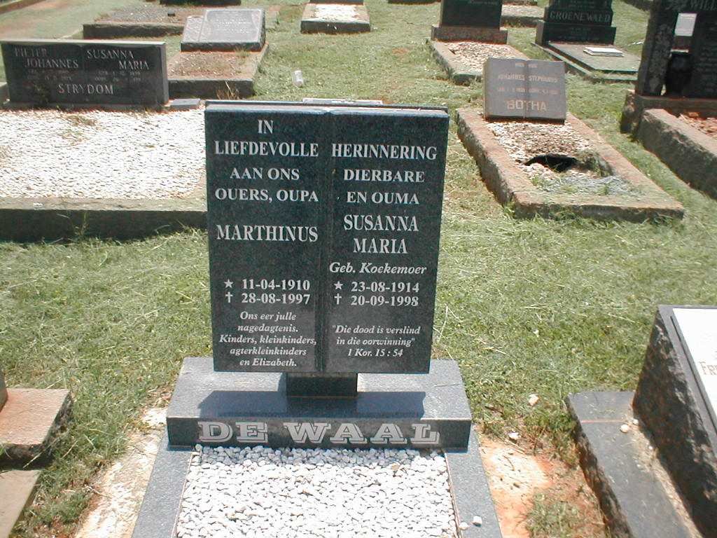 WAAL Marthinus, de 1910-1997 &amp; Susanna Maria KOEKEMOER 1914-1998